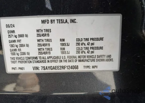 2024 Tesla Model Y Long Range Dual Motor All-Wheel Drive from USA, damaged, VIN 7SAYGAEE2RF124068